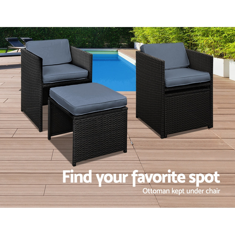 Gardeon Outdoor Dining Set 11 Piece Wicker Table Chairs Setting Black