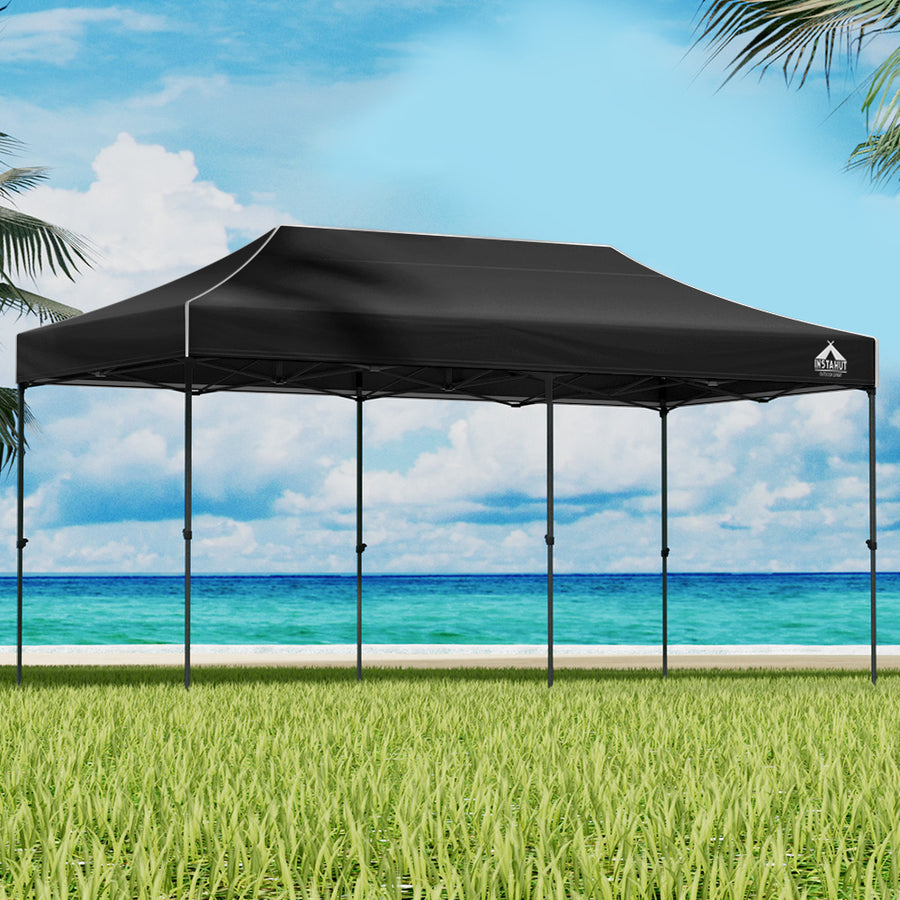 Instahut Gazebo Pop Up 3x6m w/Base Podx4 Marquee Folding Outdoor Wedding Camping Tent Shade Canopy Black