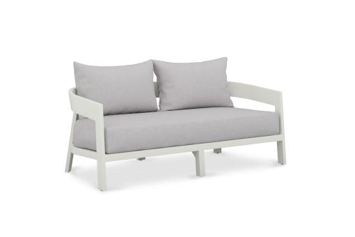 Solid Teak Outdoor Sofa White Powder Coated Frame - 2 Seater