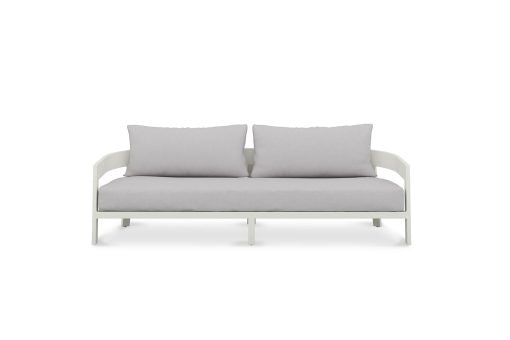 Solid Teak Outdoor Sofa White Powder Coated Frame - 3 Seater