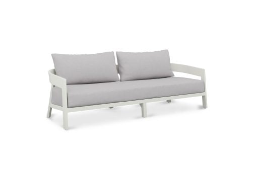 Solid Teak Outdoor Sofa White Powder Coated Frame - 3 Seater