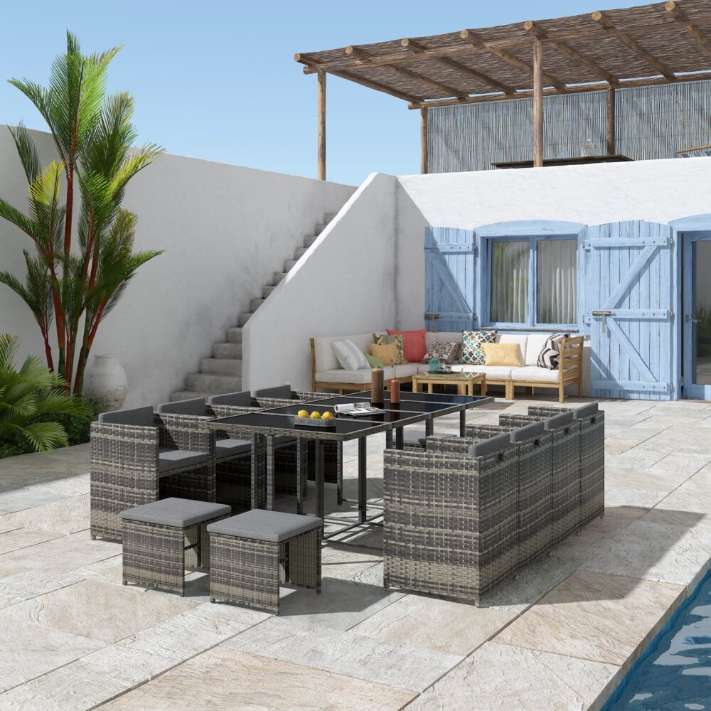 Bali 13PC Outdoor Dining Set-Grey