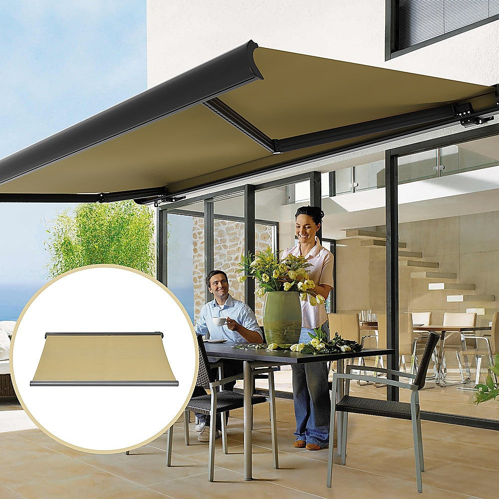 Folding Arm Awning Full Cassette Motorised Beige 5x3m