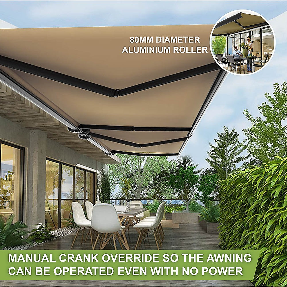 Folding Arm Awning Full Cassette Motorised Beige 5x3m