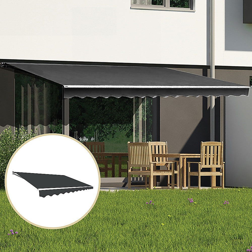 Outdoor Folding Arm Awning Retractable Sunshade Canopy Grey 4.0m x 3.0m