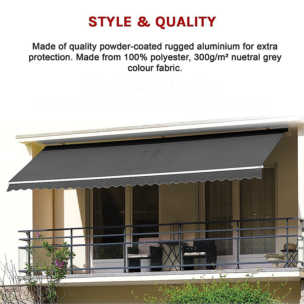 Outdoor Folding Arm Awning Retractable Sunshade Canopy Grey 5.0m x 3.0m