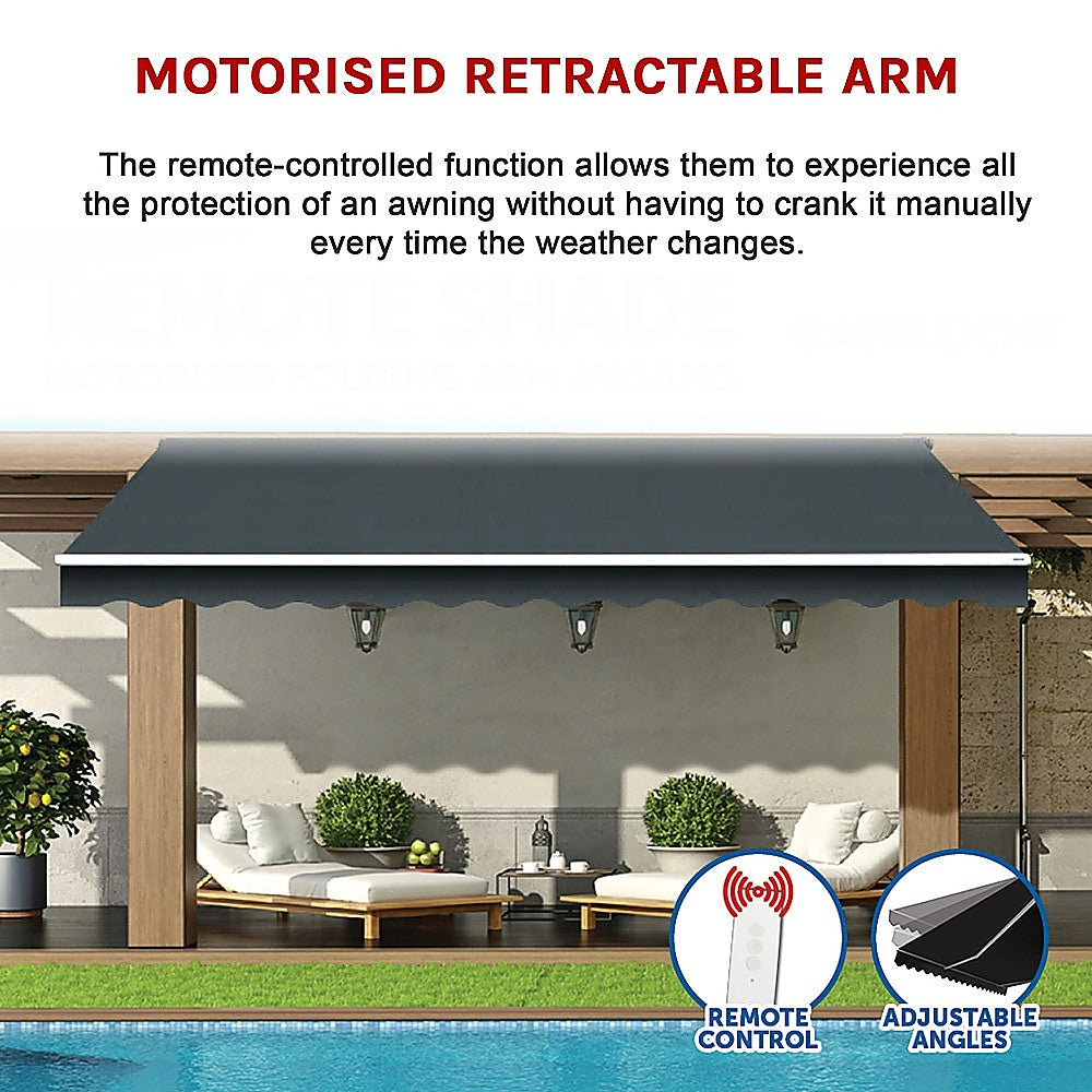 Motorised Outdoor Folding Arm Awning Retractable Sunshade Canopy Grey 4.0m x 3.0m