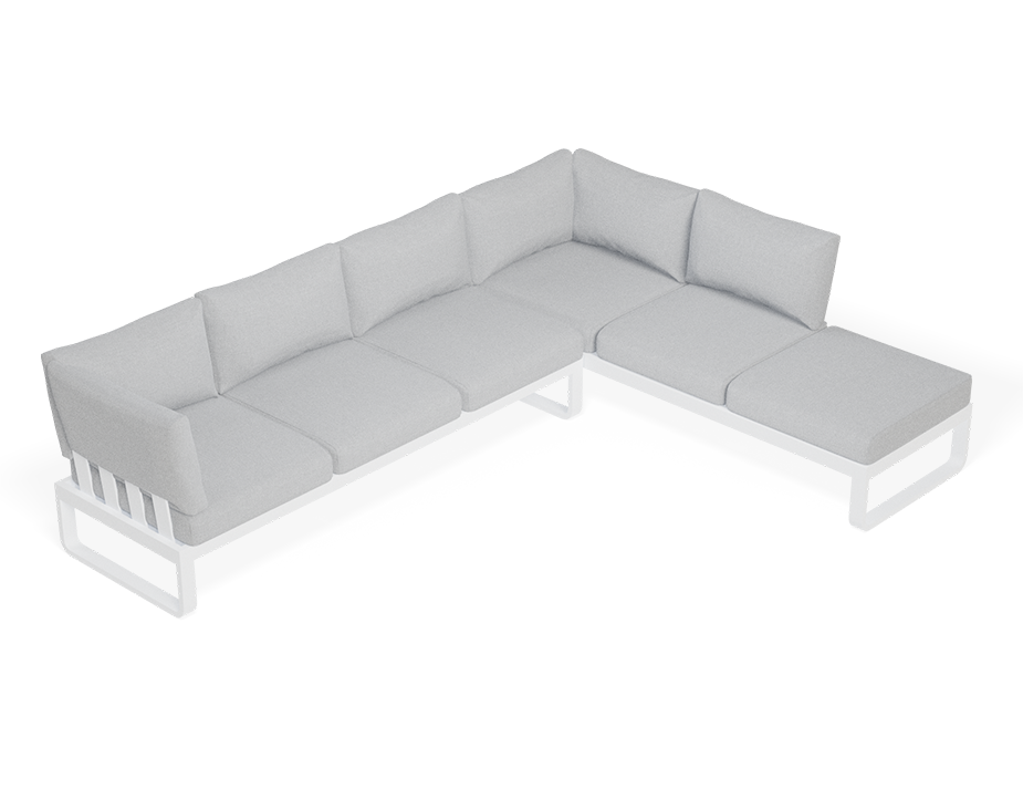 Rose E Outdoor Sofa in Matt White Aluminum with Light Grey Cushions