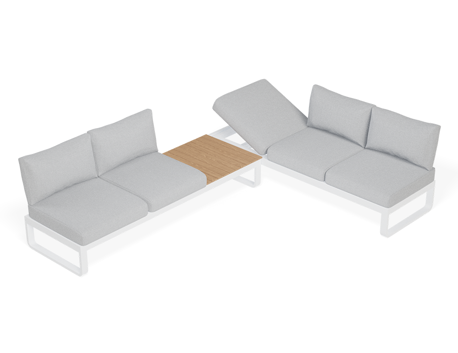 Rose F Outdoor Sofa in Matt White Aluminum with Light Grey Cushions