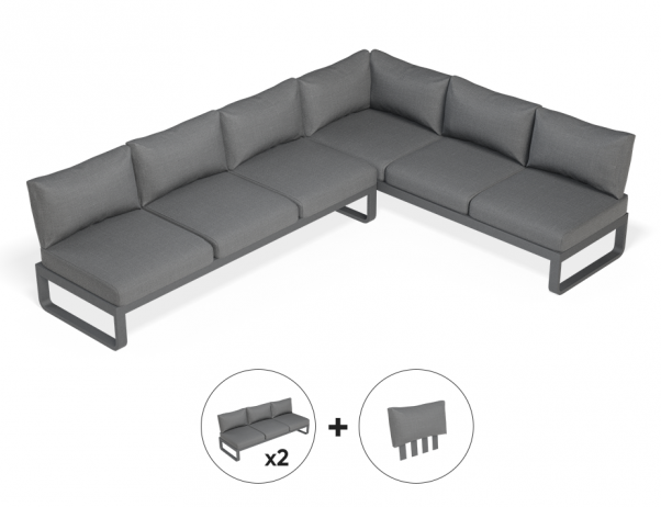 Rose E Outdoor Sofa in Matt Charcoal Aluminum with Dark Grey Cushions