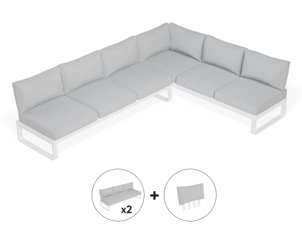 Rose E Outdoor Sofa in Matt White Aluminum with Light Grey Cushions