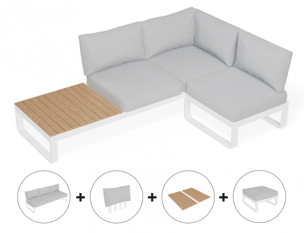 Rose D Outdoor Sofa in Matt White Aluminum with Light Grey Cushions