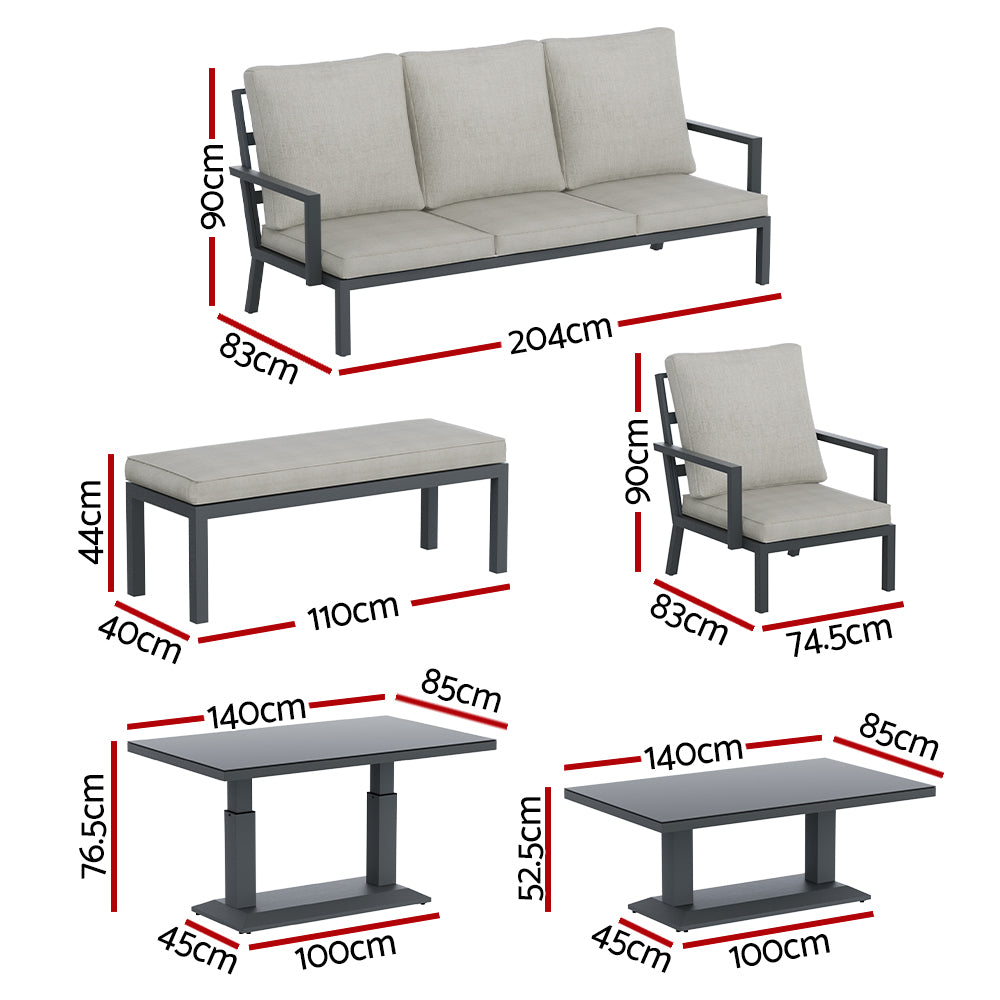 Gardeon 5-Piece Outdoor Furniture Setting Table Chair Set Aluminium Sofa 7-Seater