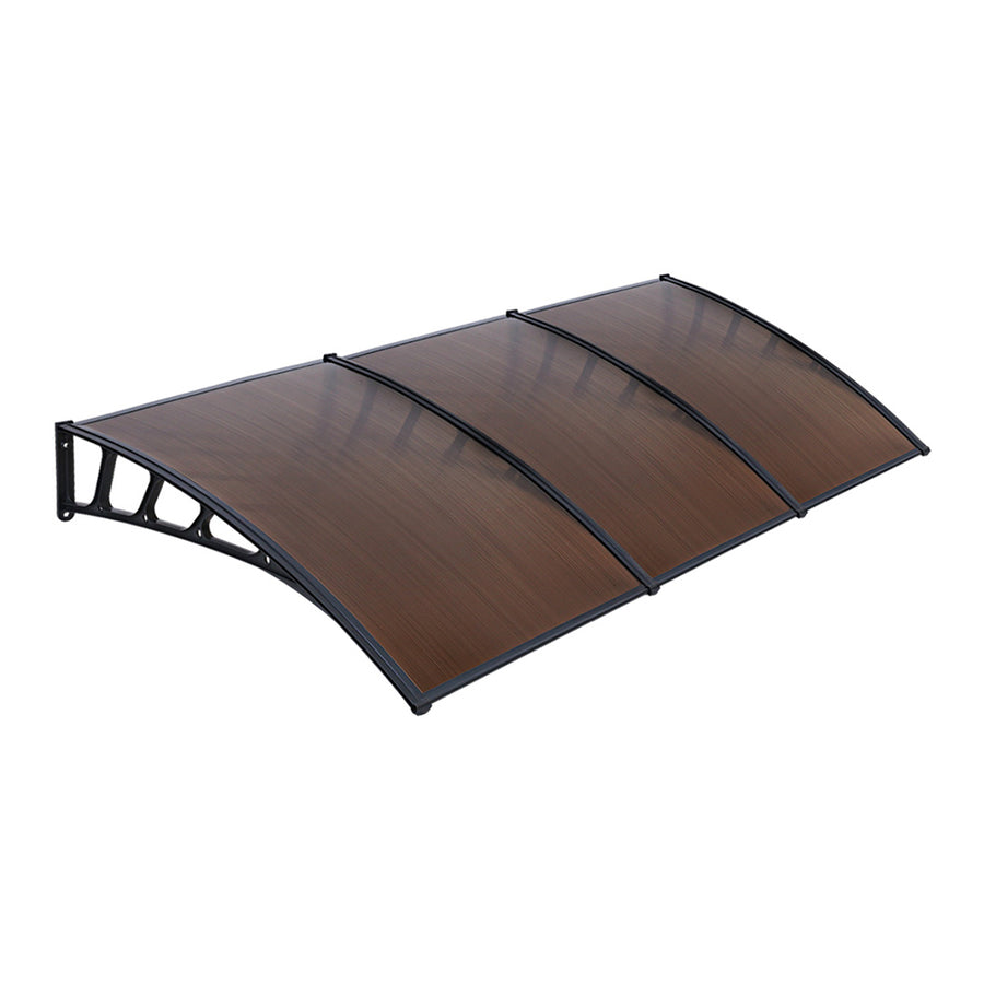 Instahut Window Door Awning Canopy 1.5mx3m Brown Sheet Black Plastic Frame