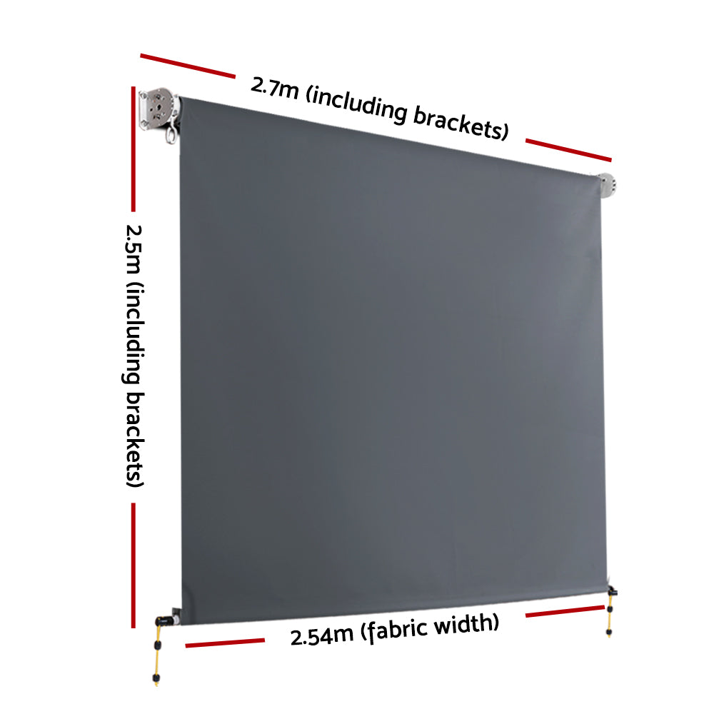 Instahut Outdoor Blinds Blackout Roll Down Awning Window Shade 2.7X2.5M Grey