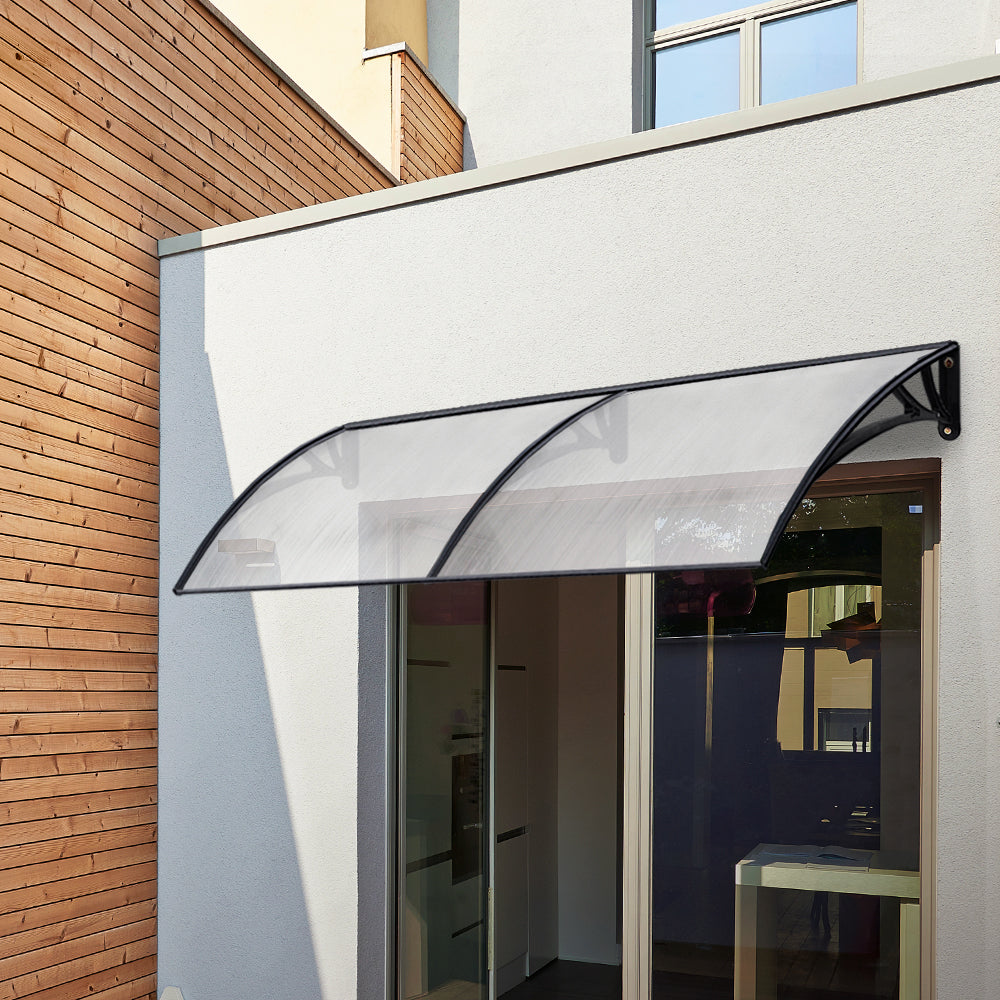 Instahut Window Door Awning Canopy 1mx2m Transparent Sheet Black Plastic Frame