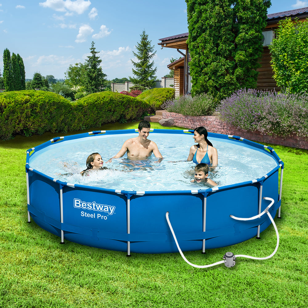 Bestway Swimming Pool 396x84cm Steel Frame Round Above Ground Pools w/ Filter Pump 8680L