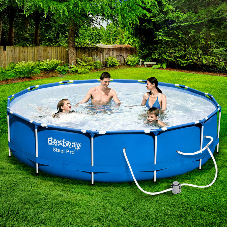 Bestway Swimming Pool 396x84cm Steel Frame Round Above Ground Pools w/ Filter Pump 8680L