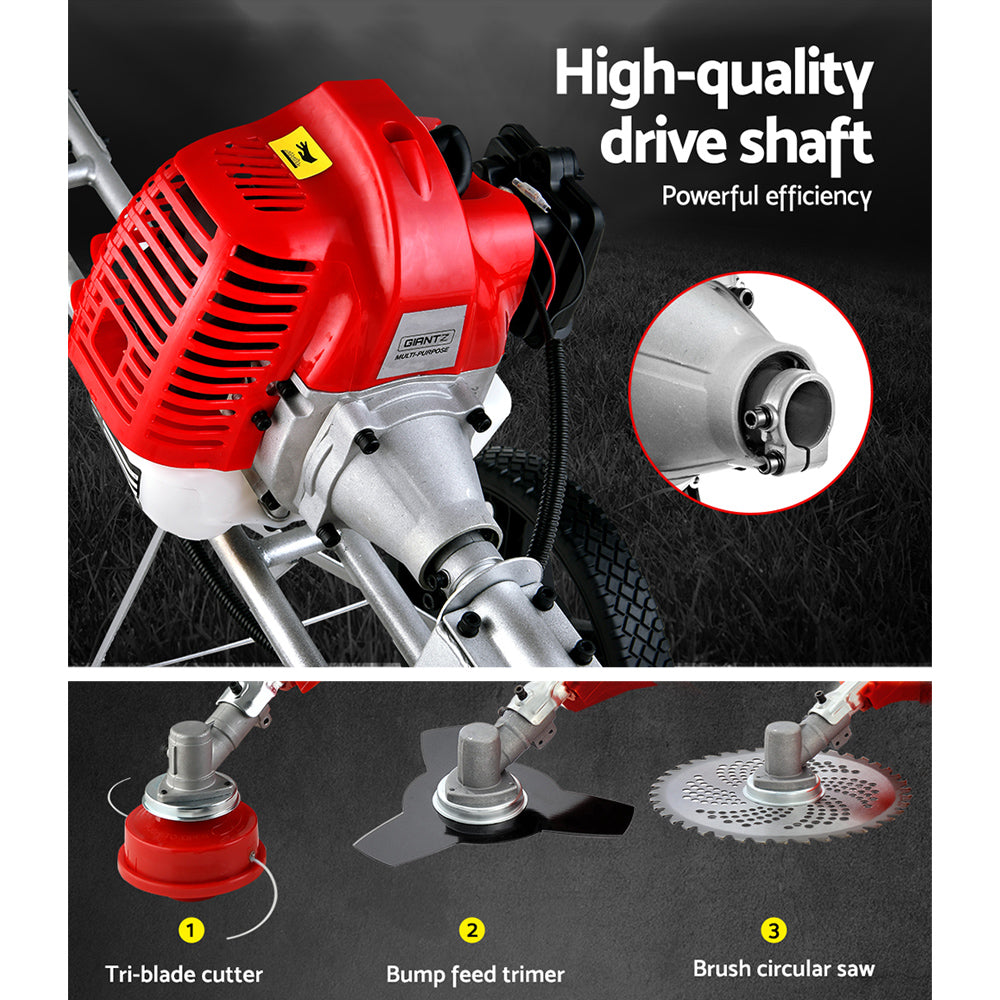 Giantz 62cc Petrol Brush Cutter Whipper Saw Trimmer 2 Stroke 3-in-1 Wheel