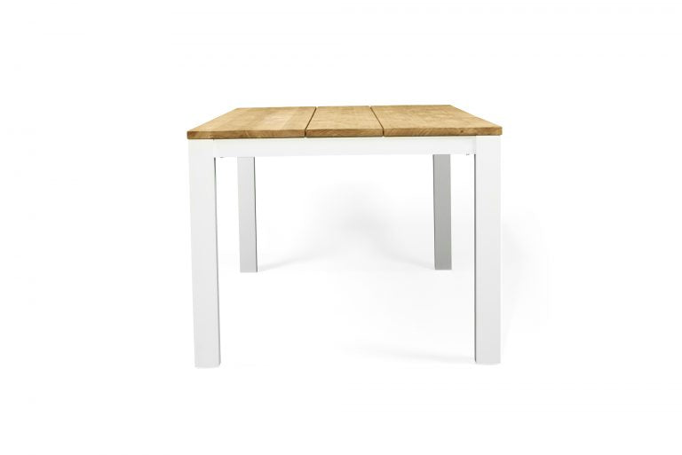 Teak Wooden Outdoor Extension Table White Frame Leg