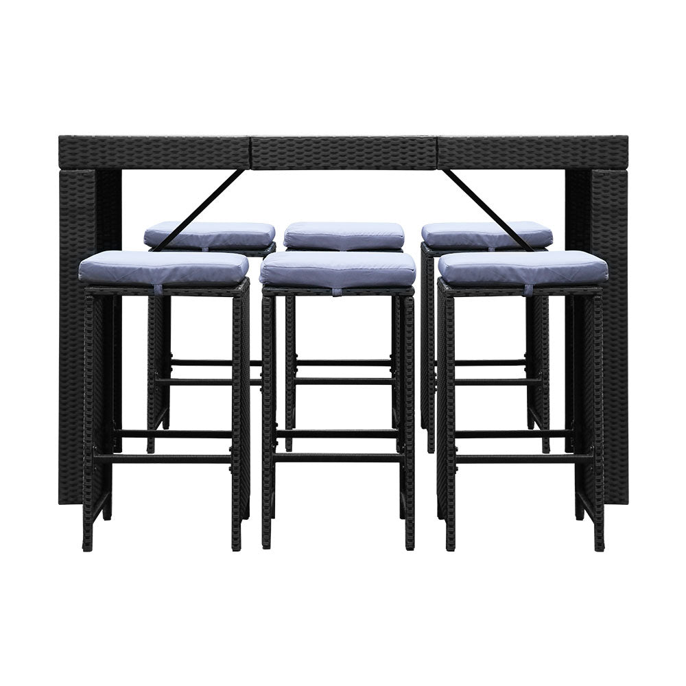 Gardeon 7-Piece Outdoor Bar Set Dining Table Stools Wicker Patio Setting