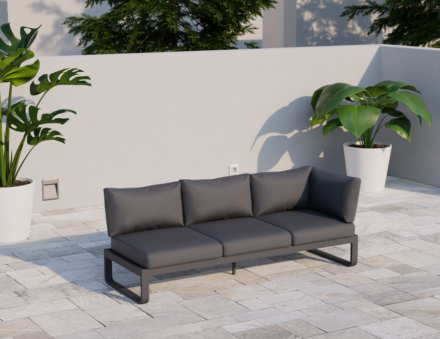 Rose Outdoor 3 Seater Sunlounge in Matt Charcoal Frame Dark Grey Fabric