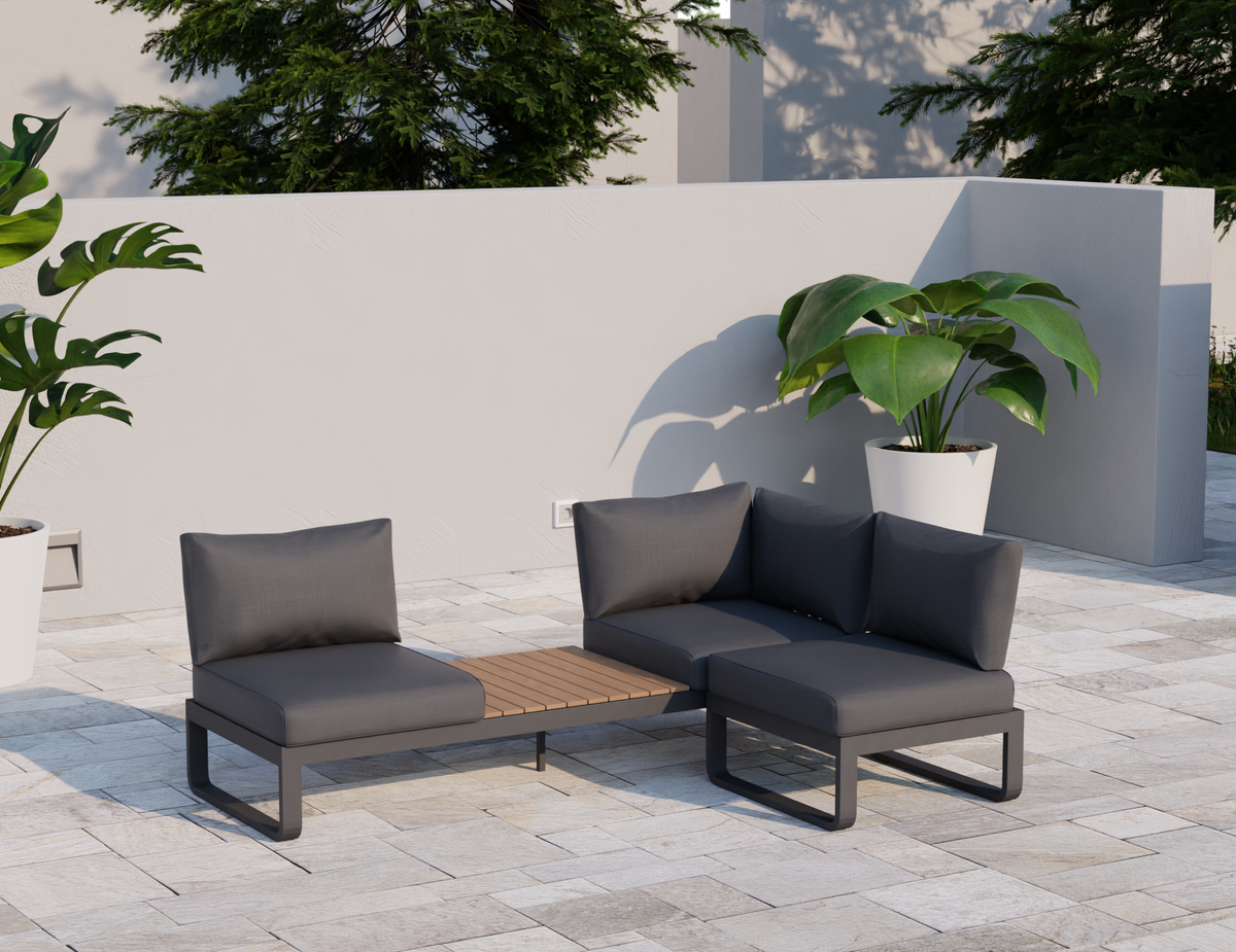 Rose Outdoor 3 Seater Sunlounge in Matt Charcoal Frame Dark Grey Fabric