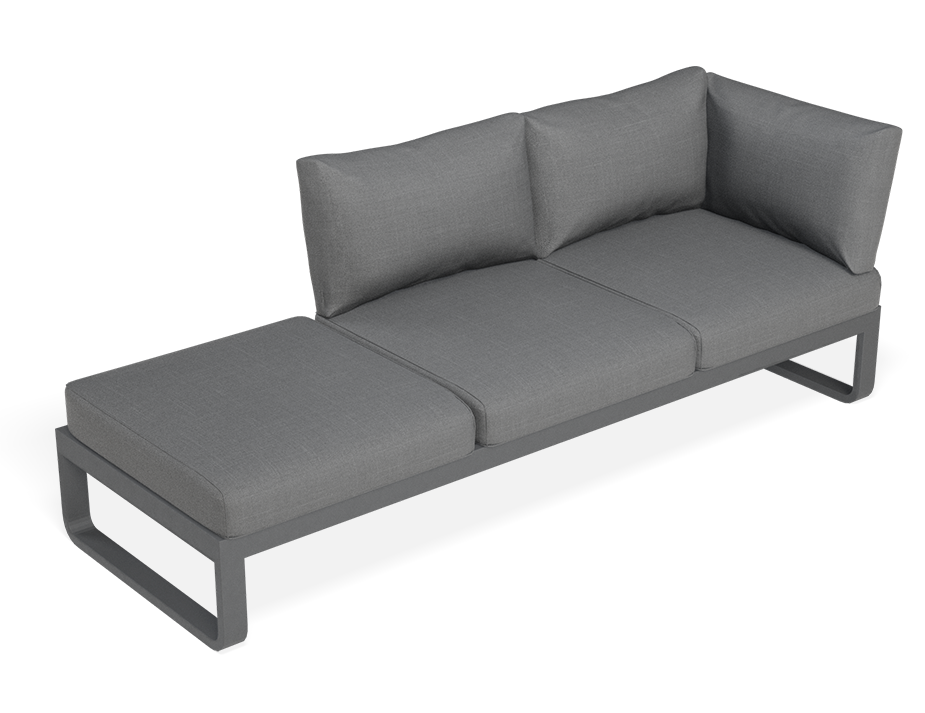 Rose Outdoor 3 Seater Sunlounge in Matt Charcoal Frame Dark Grey Fabric