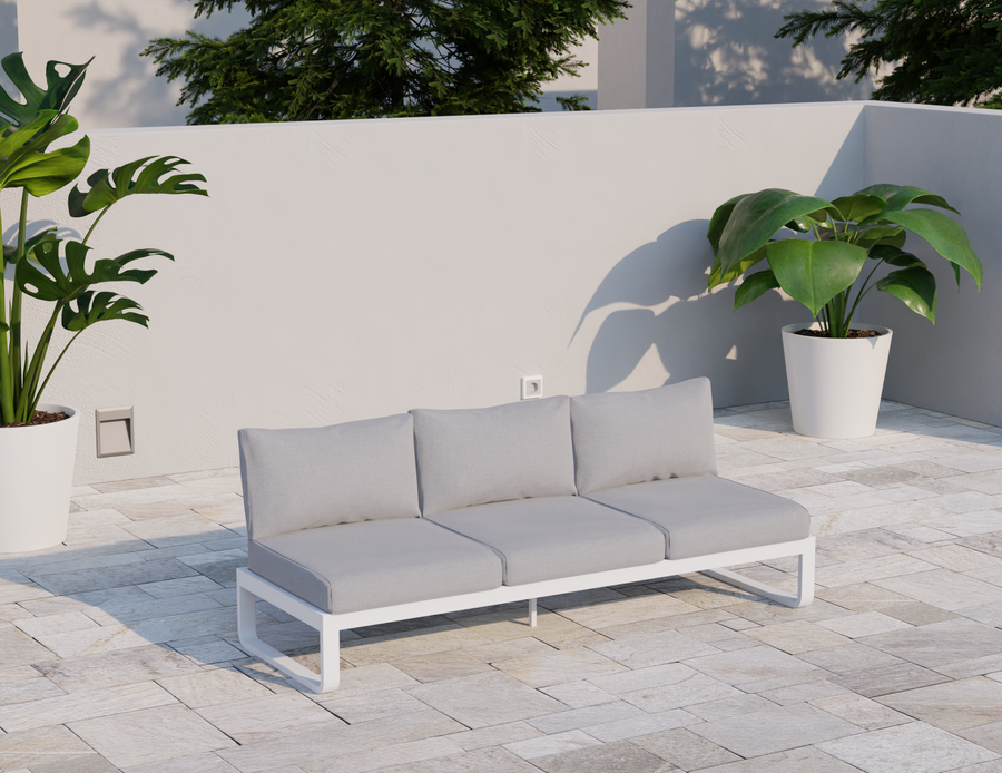 Rose Outdoor 3 Seater Sunlounge in Matt White Frame Light Grey Fabric