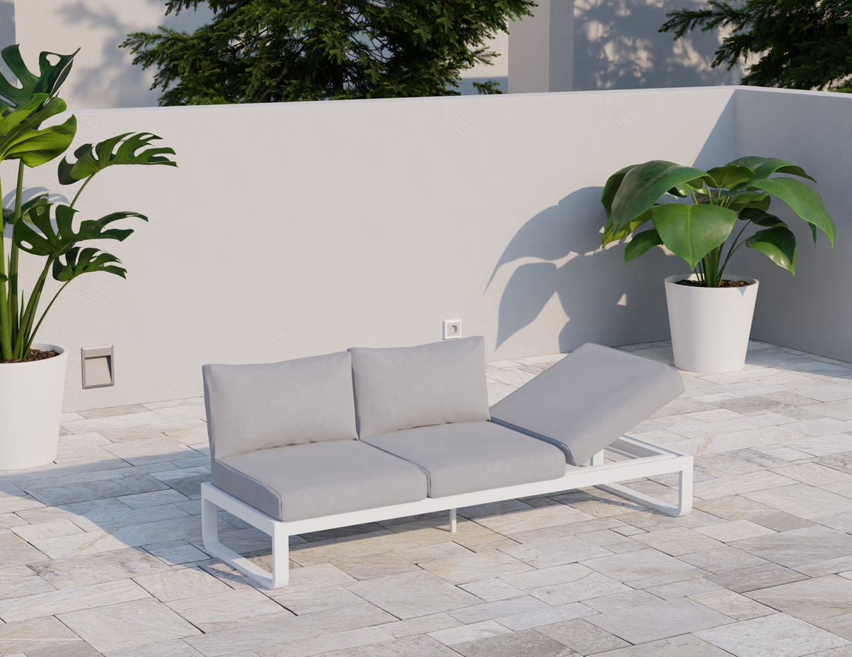 Rose Outdoor 3 Seater Sunlounge in Matt White Frame Light Grey Fabric