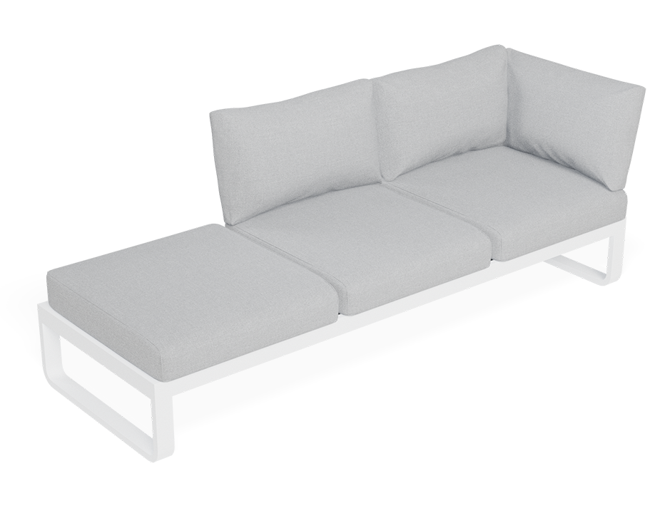 Rose Outdoor 3 Seater Sunlounge in Matt White Frame Light Grey Fabric