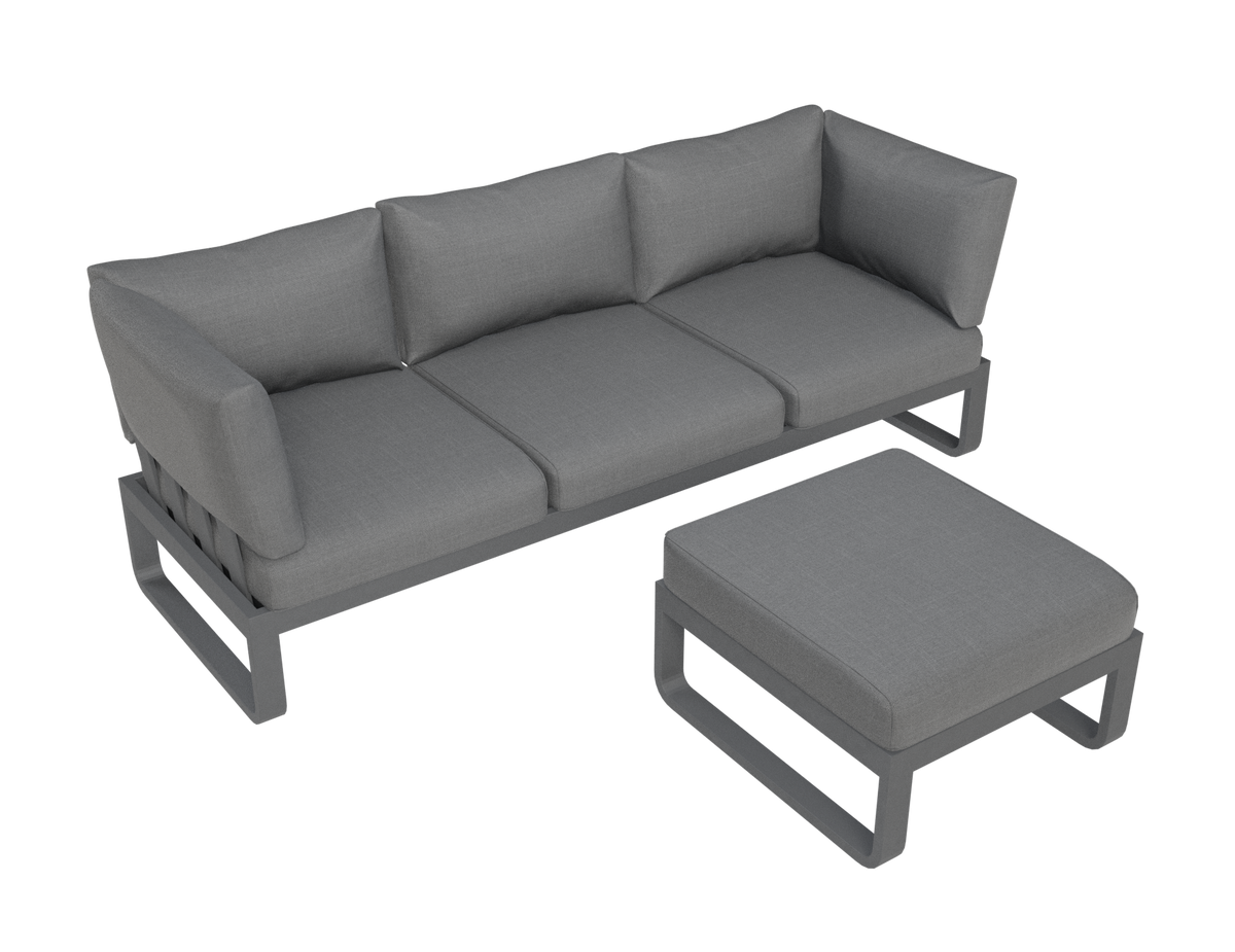 Rose C Outdoor Sofa in Matt Charcoal Aluminum with Dark Grey Cushions