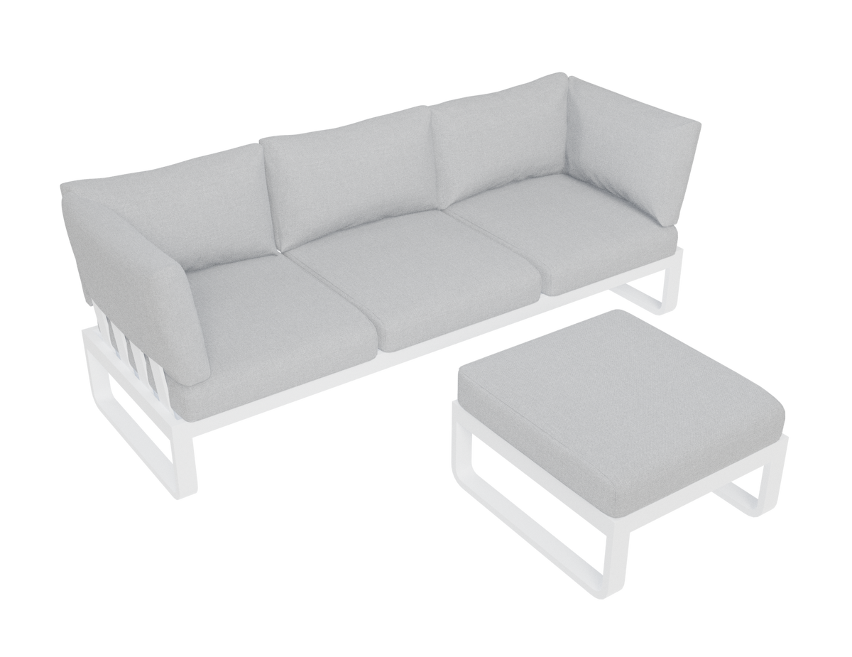 Rose C Outdoor Sofa in Matt White Aluminum with Light Grey Cushions