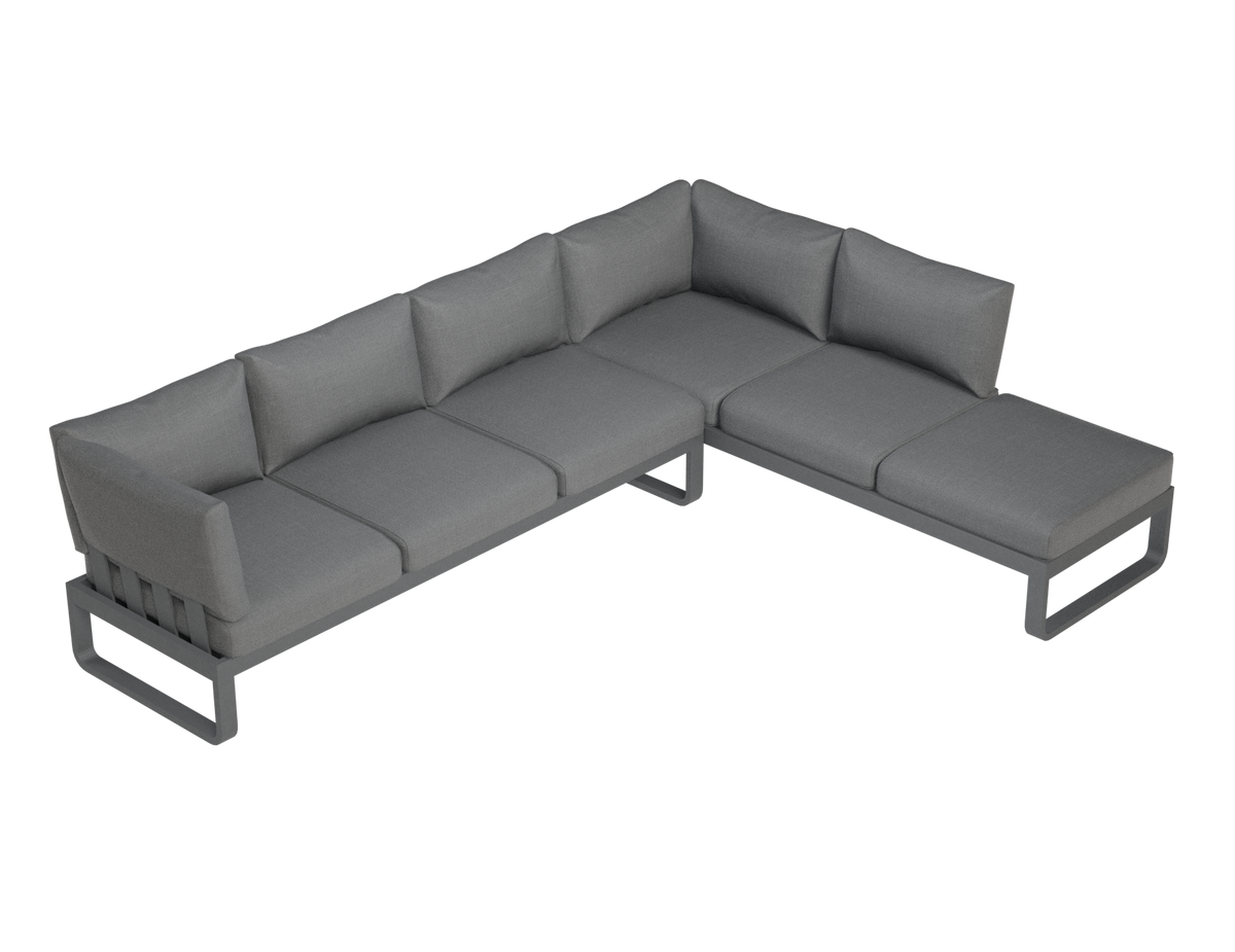 Rose E Outdoor Sofa in Matt Charcoal Aluminum with Dark Grey Cushions