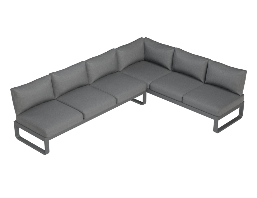 Rose E Outdoor Sofa in Matt Charcoal Aluminum with Dark Grey Cushions