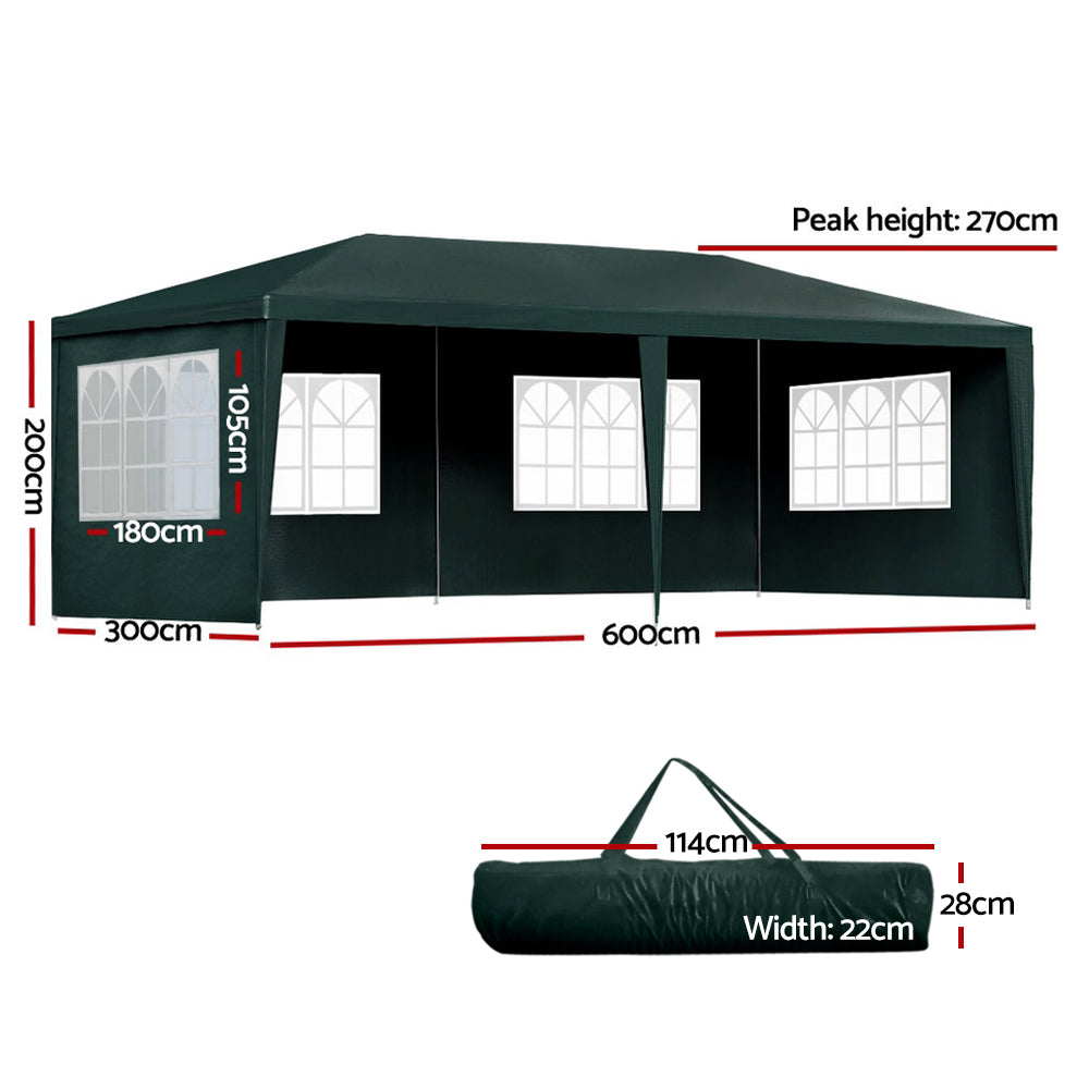 Instahut Gazebo 3x6m Marquee Wedding Party Tent Outdoor Camping Side Wall Canopy 4 Panel Green