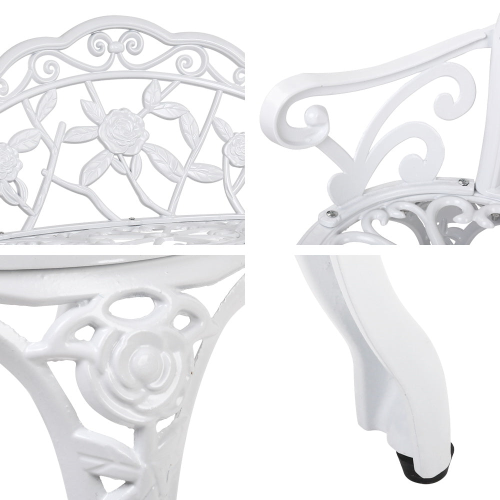 Gardeon Outdoor Garden Bench Seat 100cm Cast Aluminium Outdoor Patio Chair Vintage White