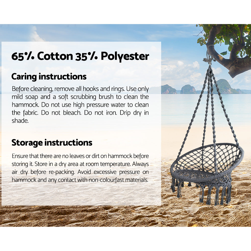 Gardeon Outdoor Hammock Chair with Stand Cotton Swing Relax Hanging 124CM Grey