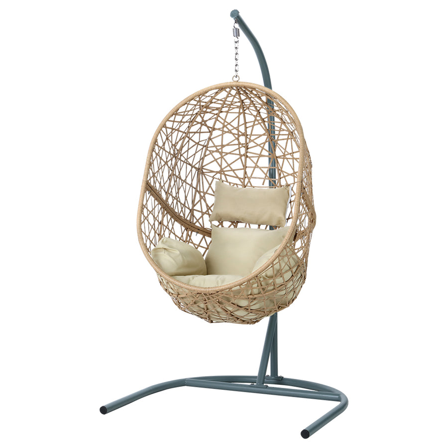 Gardeon Outdoor Egg Swing Chair Wicker Rattan Furniture Pod Stand Cushion Yellow