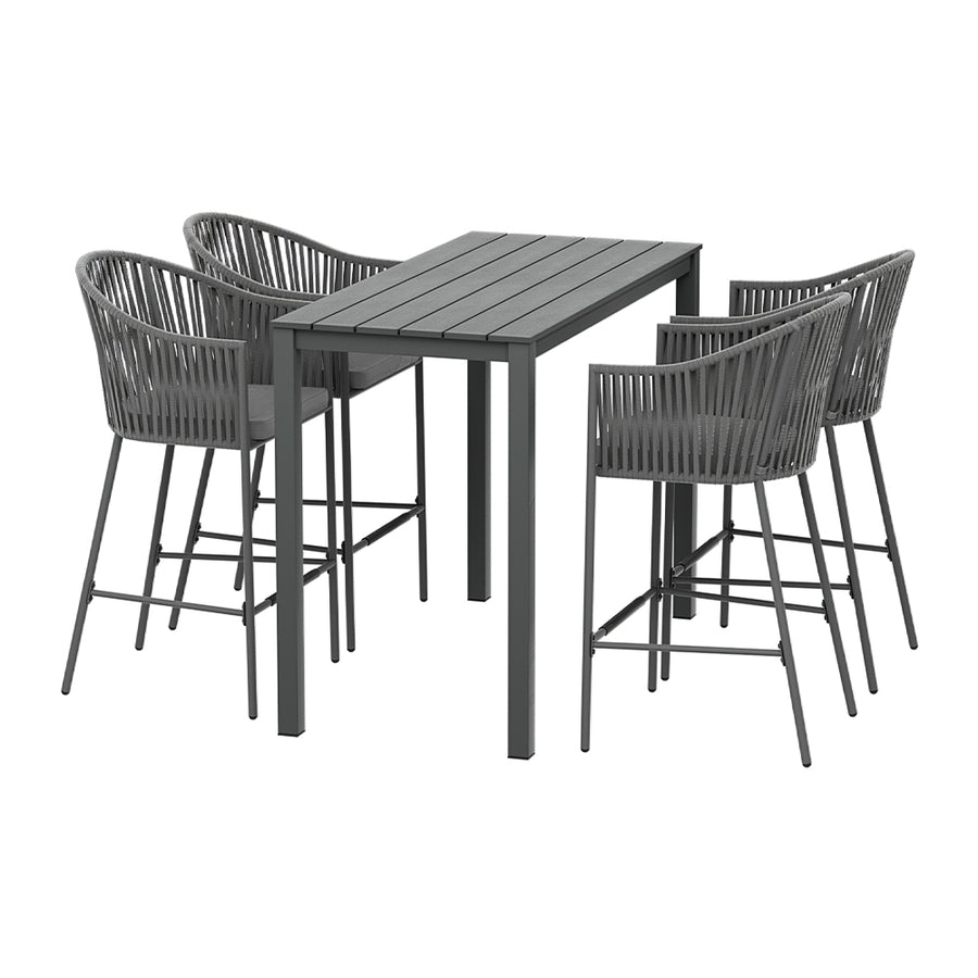 Gardeon 5-Piece Outdoor Bar Set Dining Table Rope Chair Patio Bistro Set