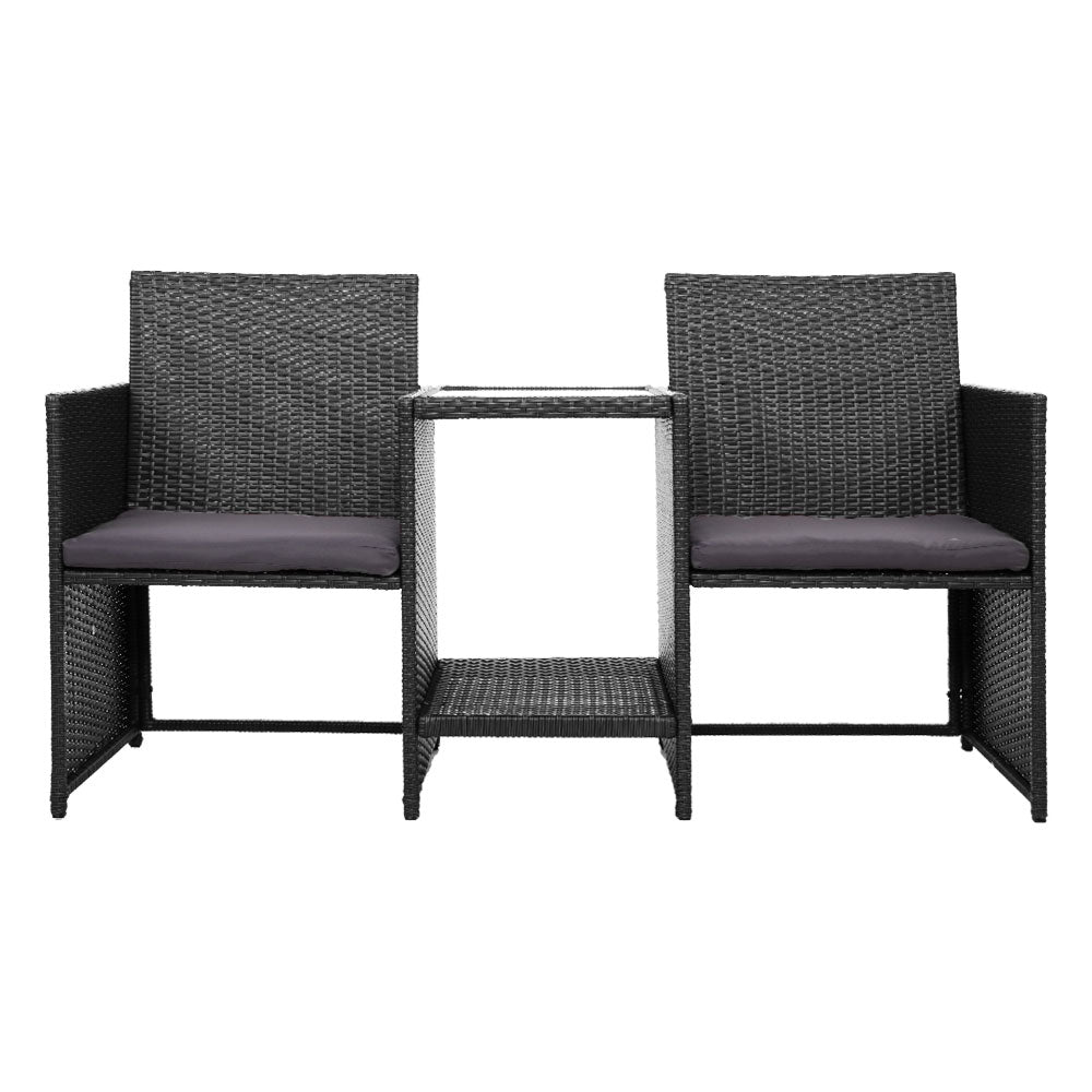 Gardeon Outdoor Setting Wicker Loveseat Birstro Set Patio Garden Furniture Black