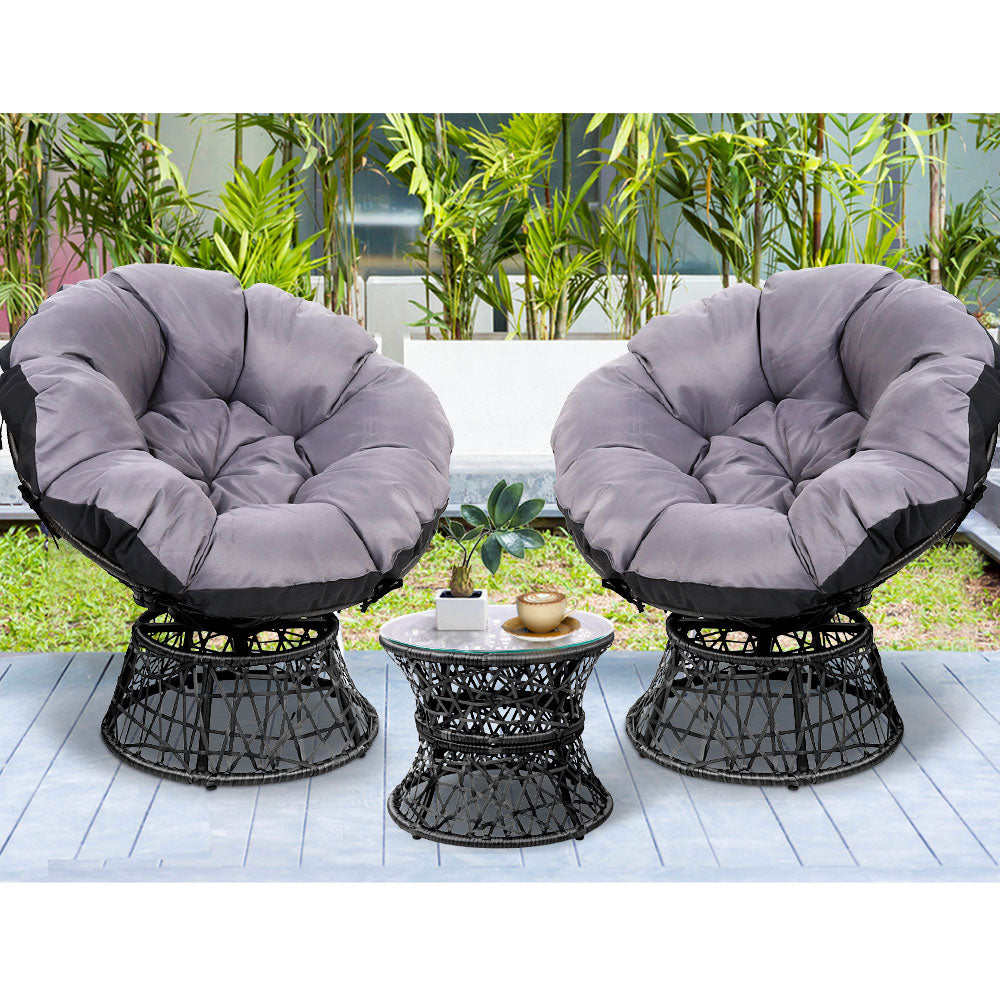 Gardeon Outdoor Lounge Setting Furniture Wicker Papasan Chairs Table Patio Black