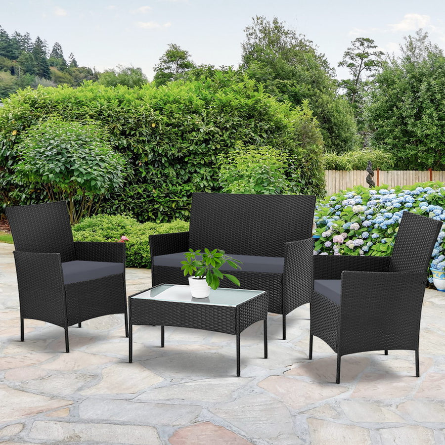 Gardeon 4 Piece Outdoor Lounge Setting Patio Furniture Sofa Set Black Cover