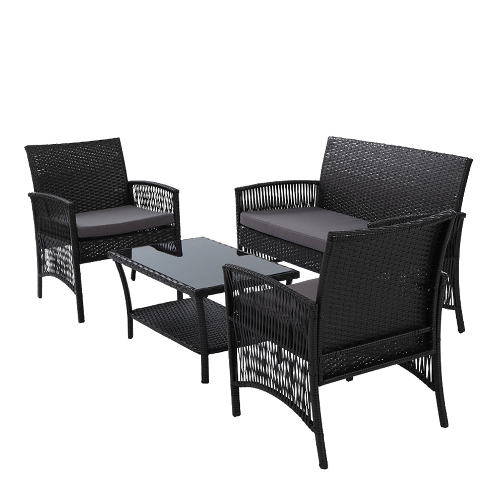 Gardeon 4PCS Outdoor Lounge Setting Sofa Set Patio Wicker Furniture Black