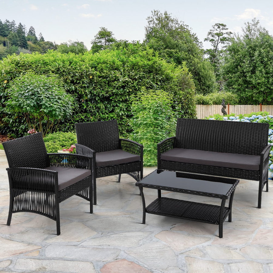 Gardeon 4PCS Outdoor Lounge Setting Sofa Set Patio Wicker Furniture Black