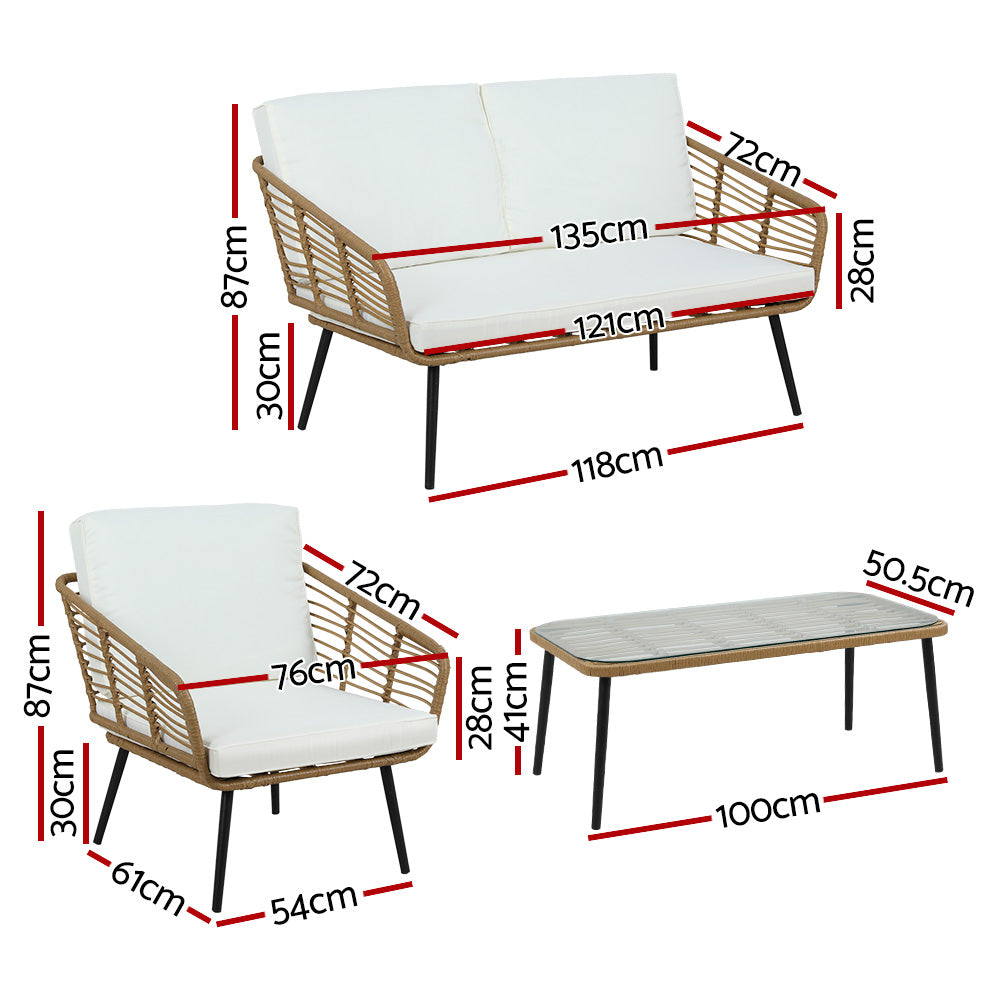 Gardeon 4-Piece Outdoor Sofa Set Rattan Lounge Setting Table Chairs