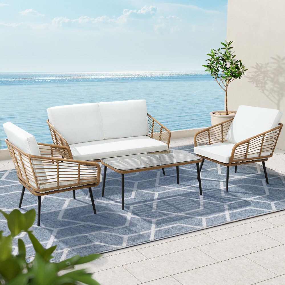 Gardeon 4-Piece Outdoor Sofa Set Rattan Lounge Setting Table Chairs