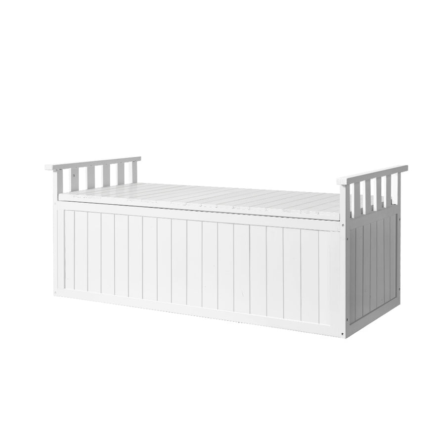 Gardeon Outdoor Storage Bench Box 129cm Wooden Garden Toy Chest Sheds Patio Furniture XL White