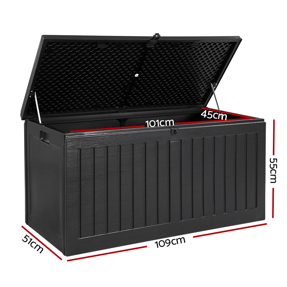 Gardeon Outdoor Storage Box 270L Container Lockable Garden Bench Tool Shed Black