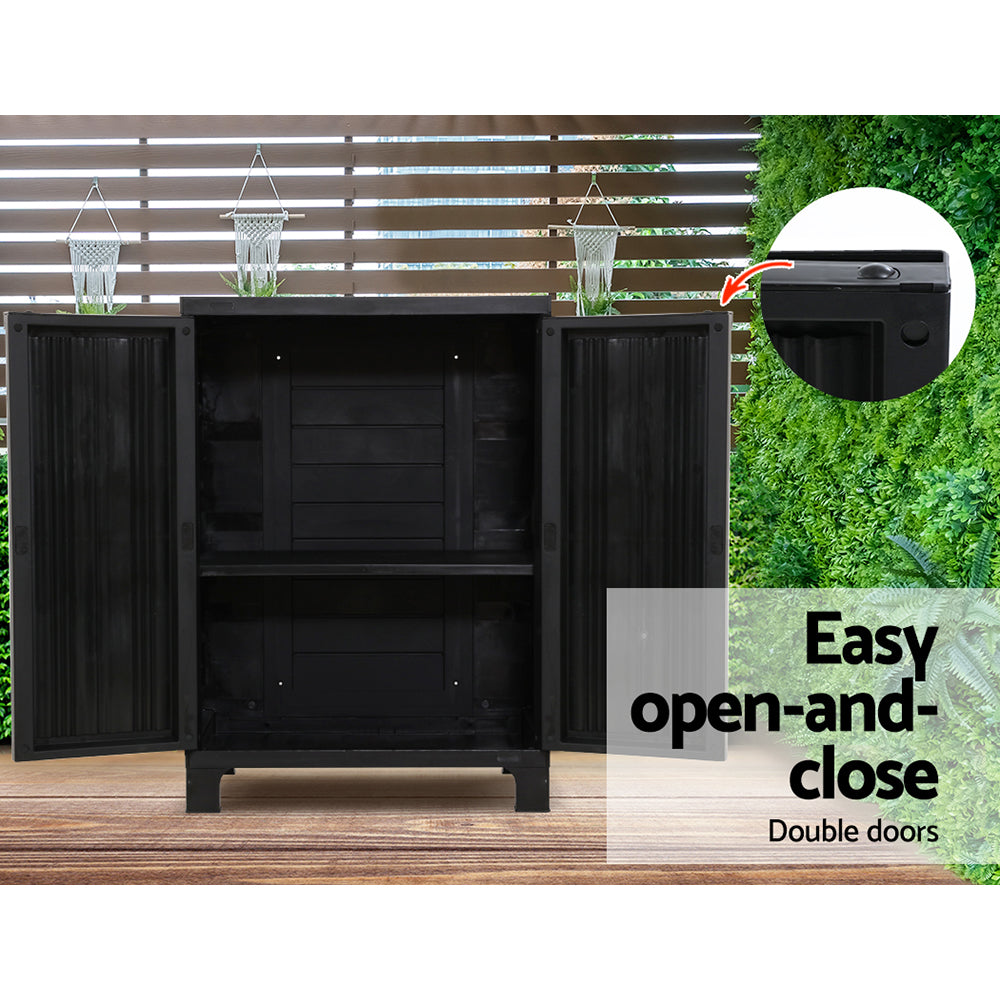 Gardeon 92cm Outdoor Storage Cabinet Box Lockable Cupboard Sheds Garage Adjustable Black